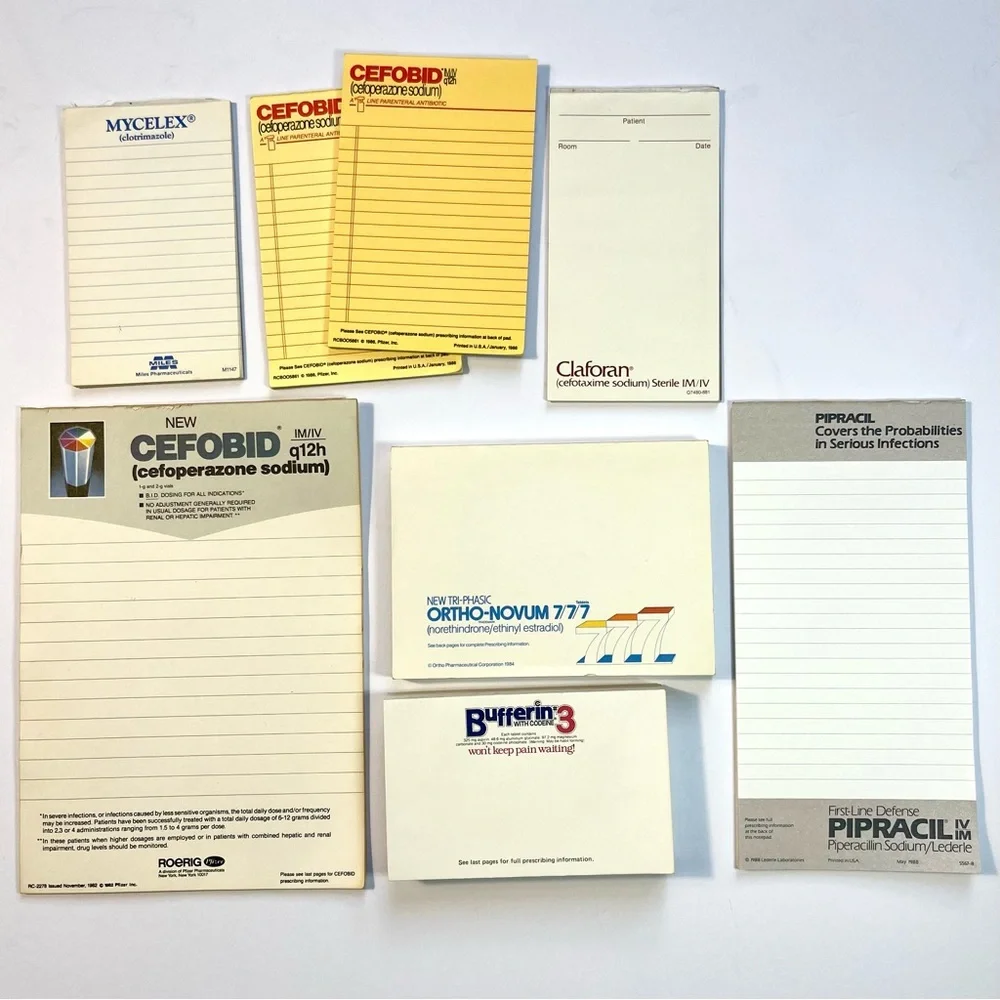 Vintage Prescription Drug Notepads Rx Rep Promo Medication Paper 80s Stationary